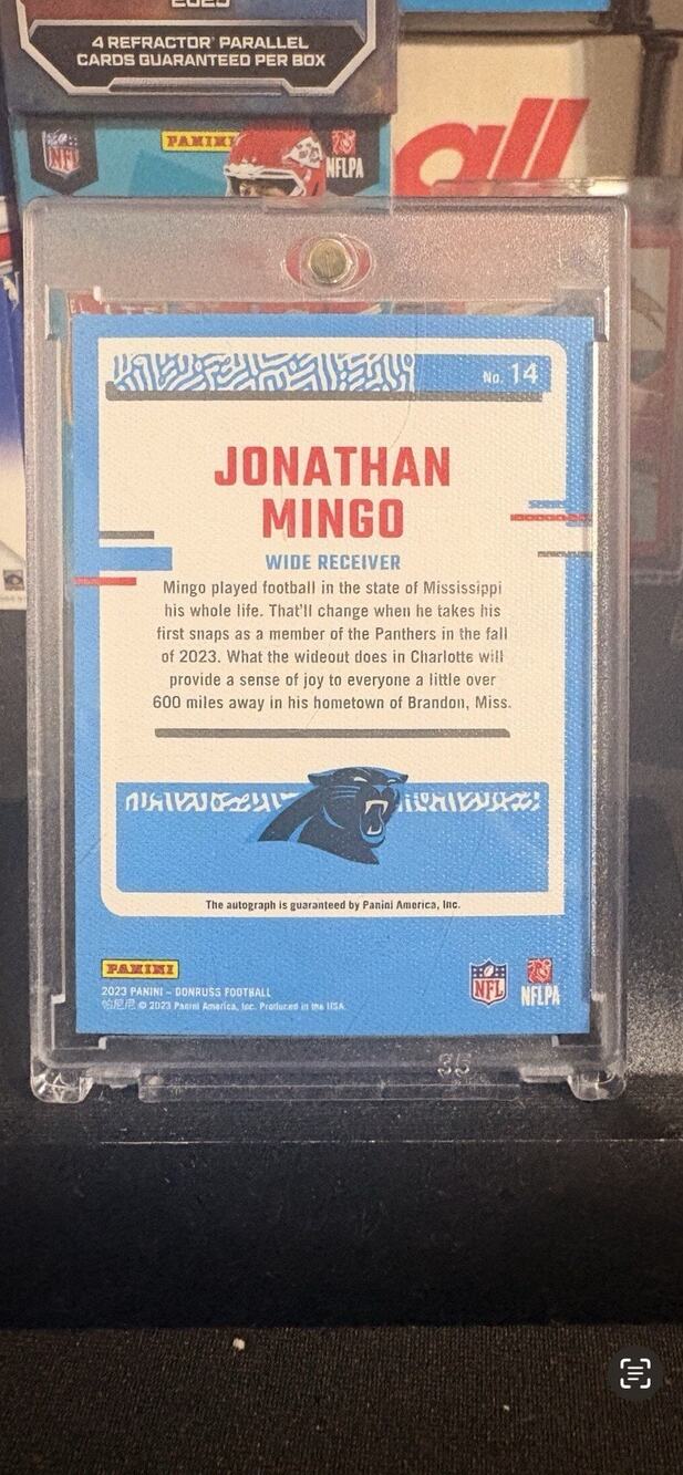 2023 Donruss Jonathan Mingo Rated Rookie Autograph /49 Panthers #14 Signed Card - Picture 2 of 4